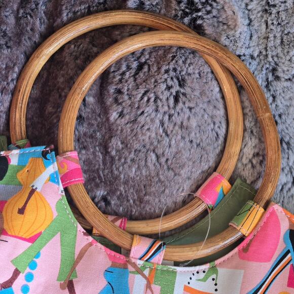 NWT Neiman Marcus Canvas Small Tote Bamboo Handles - Picture 5 of 7